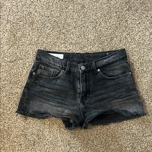 Zara Black Jean Shorts Distressed Frayed Hem